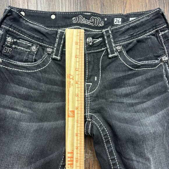 Miss Me Boot Jeans Rhinestone Flap Pockets Black Women’s Size 26 - Picture 7 of 11